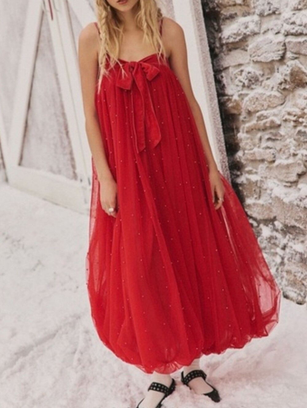 Free People Flowy Tiered Pearl Embalished Tulle Maxi Dress. Retail Price $450